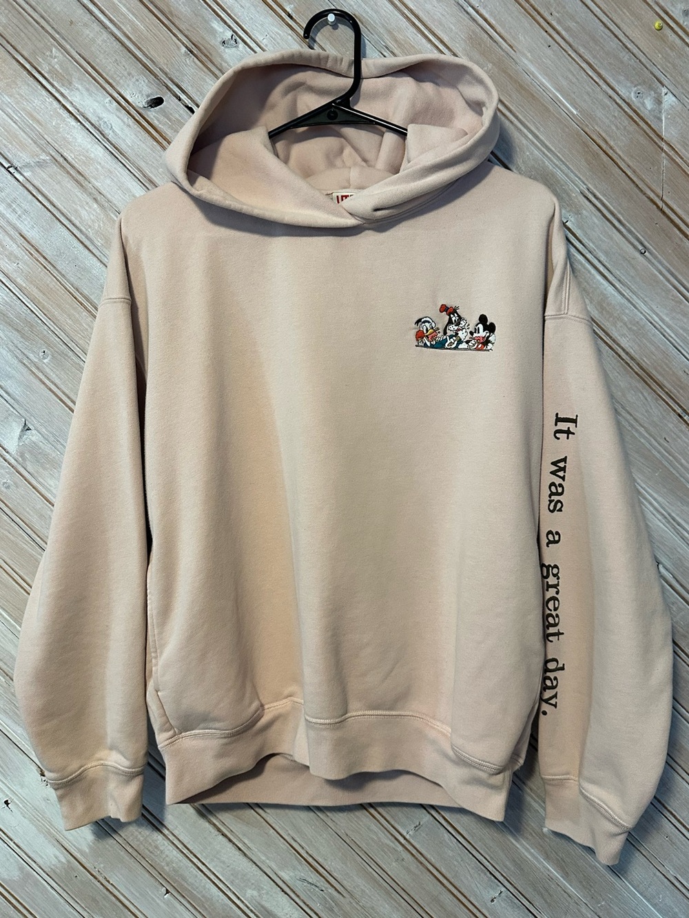 Disney Pink Cream Pullover Hoodie Sweater Embroidered Logo ‘It Was A Great Day’